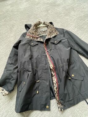 Black Women's  Jacket with Leopard Trim
